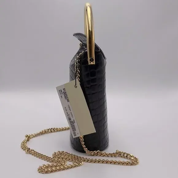 New Stella McCartney Black Croc Embossed Bucket Bag Gold Handle W/ Dust Bag - Picture 8 of 16